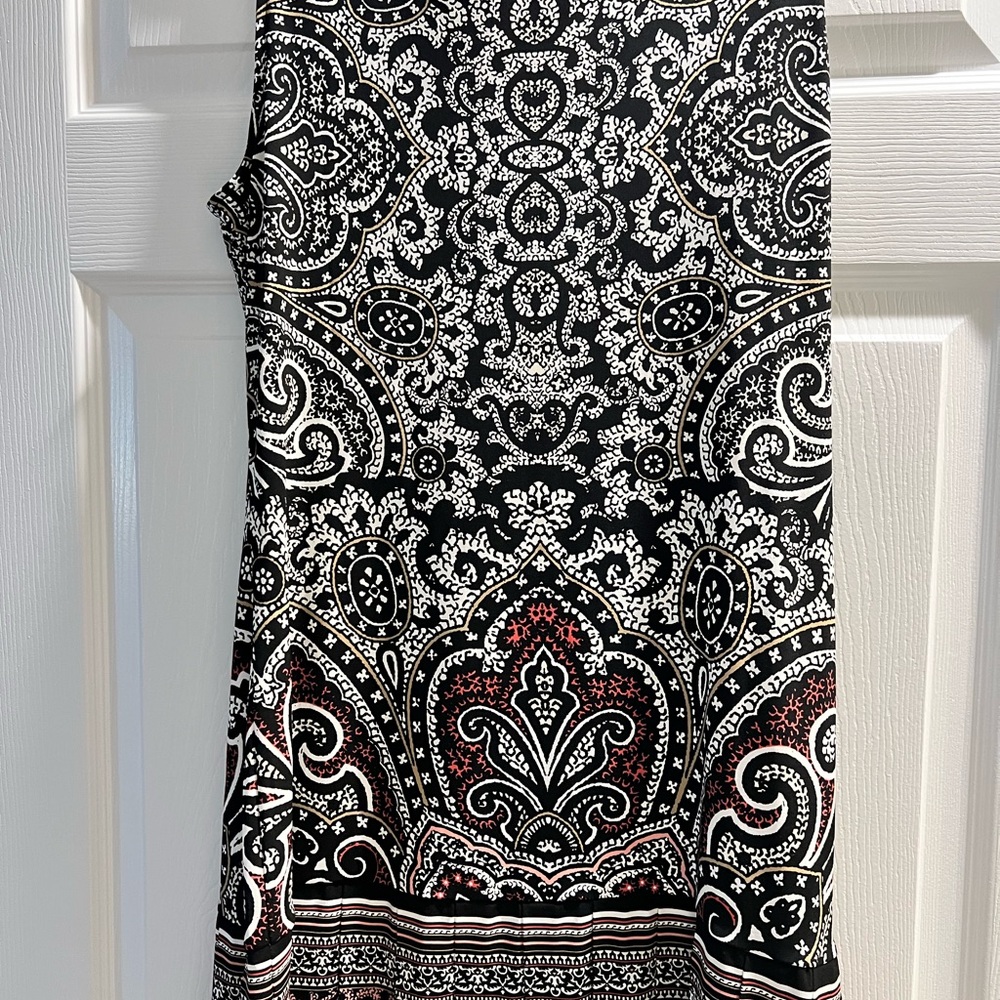 White House Black Market Black and White Paisley Maxi Skirt with Red Accents